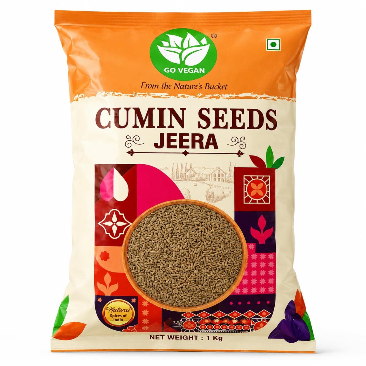 Go Vegan Cumin Seeds Jeera -1kg Natural, No Added Preservatives, Whole Spice for Tadka, Seasoning & Marinades, 1 Kg