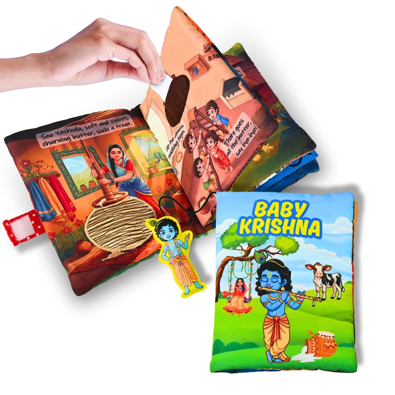 Seraphina Krishna Cloth Book for Baby 6+ Months | Interactive Sensory Book with Textures, Flaps, Pockets, Rattle & Squeaker Sounds | Krishna Soft Toys for Babies | Gift for Toddlers & Infants