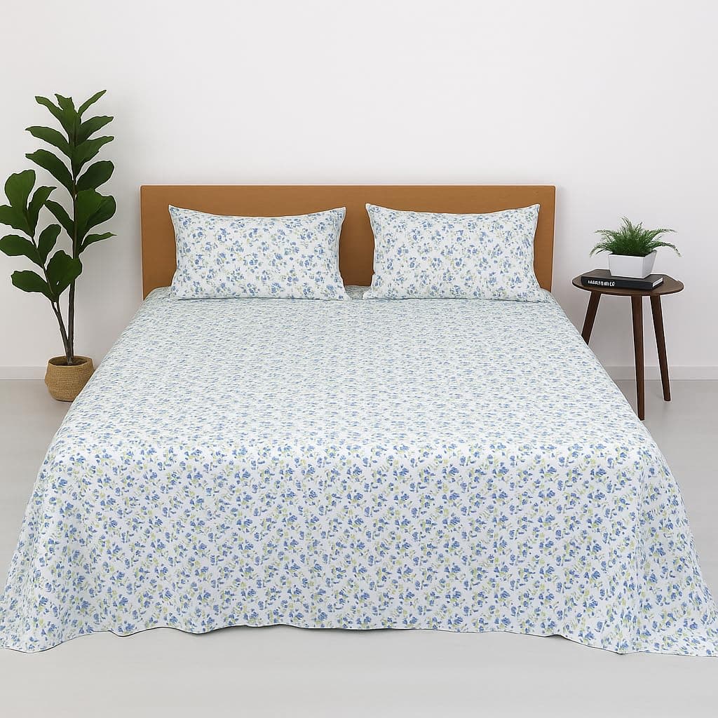 Bedsheet for King Bed - Light Weight & Durable Printed Bedding Sheets Include Pillow Cover - King_Garden Bloom