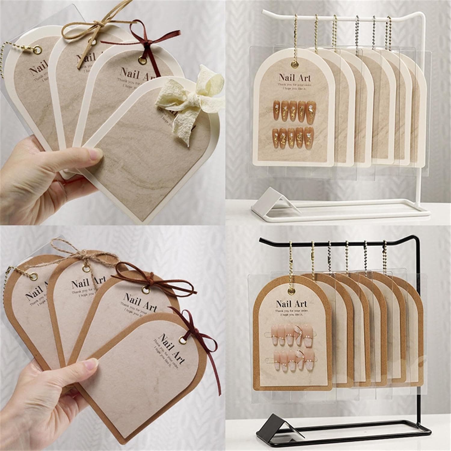 THR3E STROKES 10PCS Ins Press OnNail Packaging Nail Gel Polish Sample Display Nail Art Background Card Dustproof Bag With Tie Bags