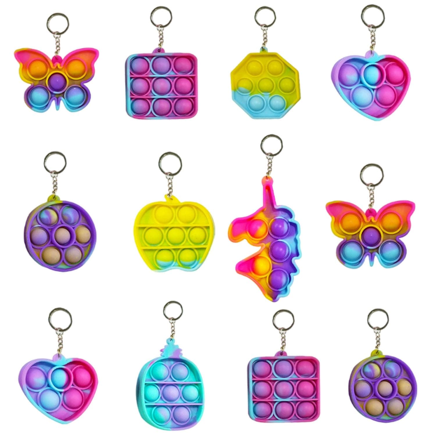 Party Propz Pop It Keychain - 12 Pcs, Return Gifts for Birthday, Return Gifts for Kids Age 10-12, Birthday Gift for Kids, Key Chain, Return Gifts, Return Gifts for Girls