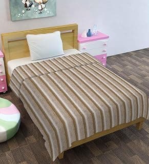 Stripe Polar Blanket Set of 2 | All Season Multipurpose Polar Fleece/Summer AC Blanket/Single Bed Blanket/Light Weight (Blanket White, Grey & Brown)