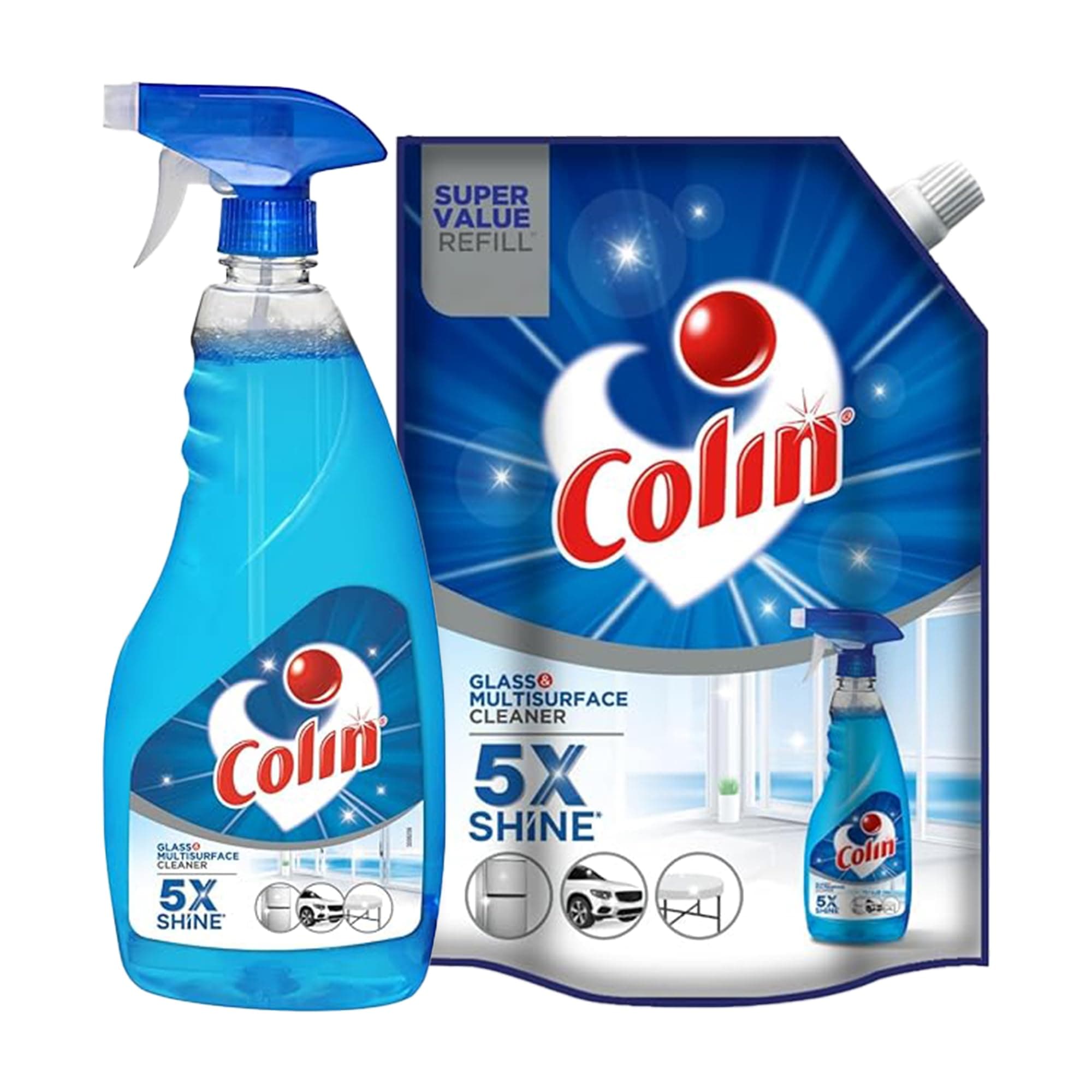 Colin Glass and Surface Cleaner Liquid Spray, 750 ml With 1 Litre Refill | India's #1 All-Purpose Glass Cleaner | Glass Cleaner for Car, Kitchen and Home Surfaces | Multi Surface Cleaner