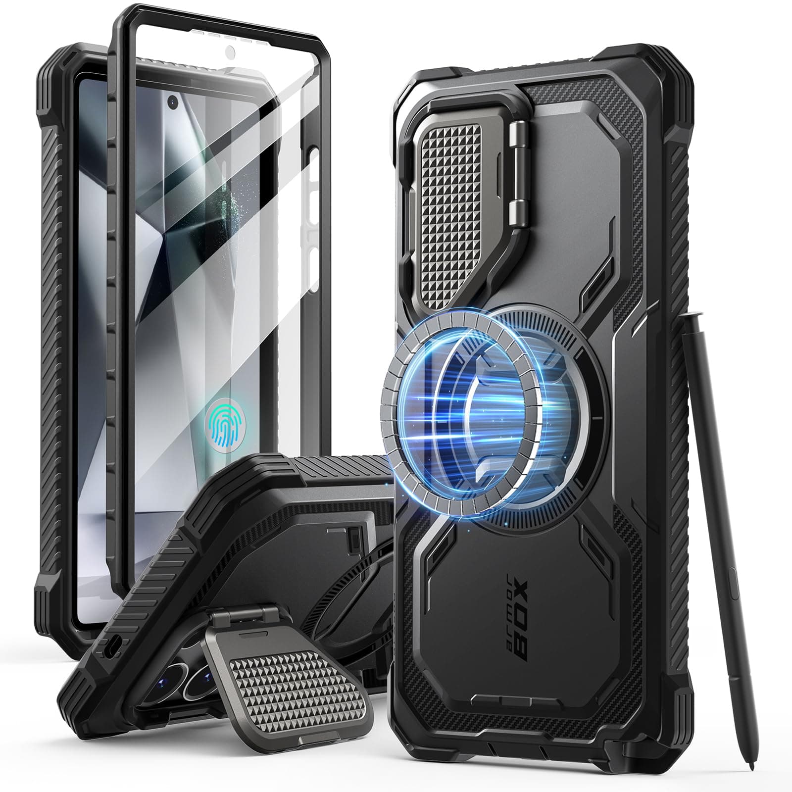 i-Blason PC Armorbox Back Case For Samsung Galaxy S25 Ultra Case Magsafe With Camera Cover Stand[Military Protection]Full-Body Heavy Duty Magnetic Phone Case With Screen Protector 6.9 ",Black