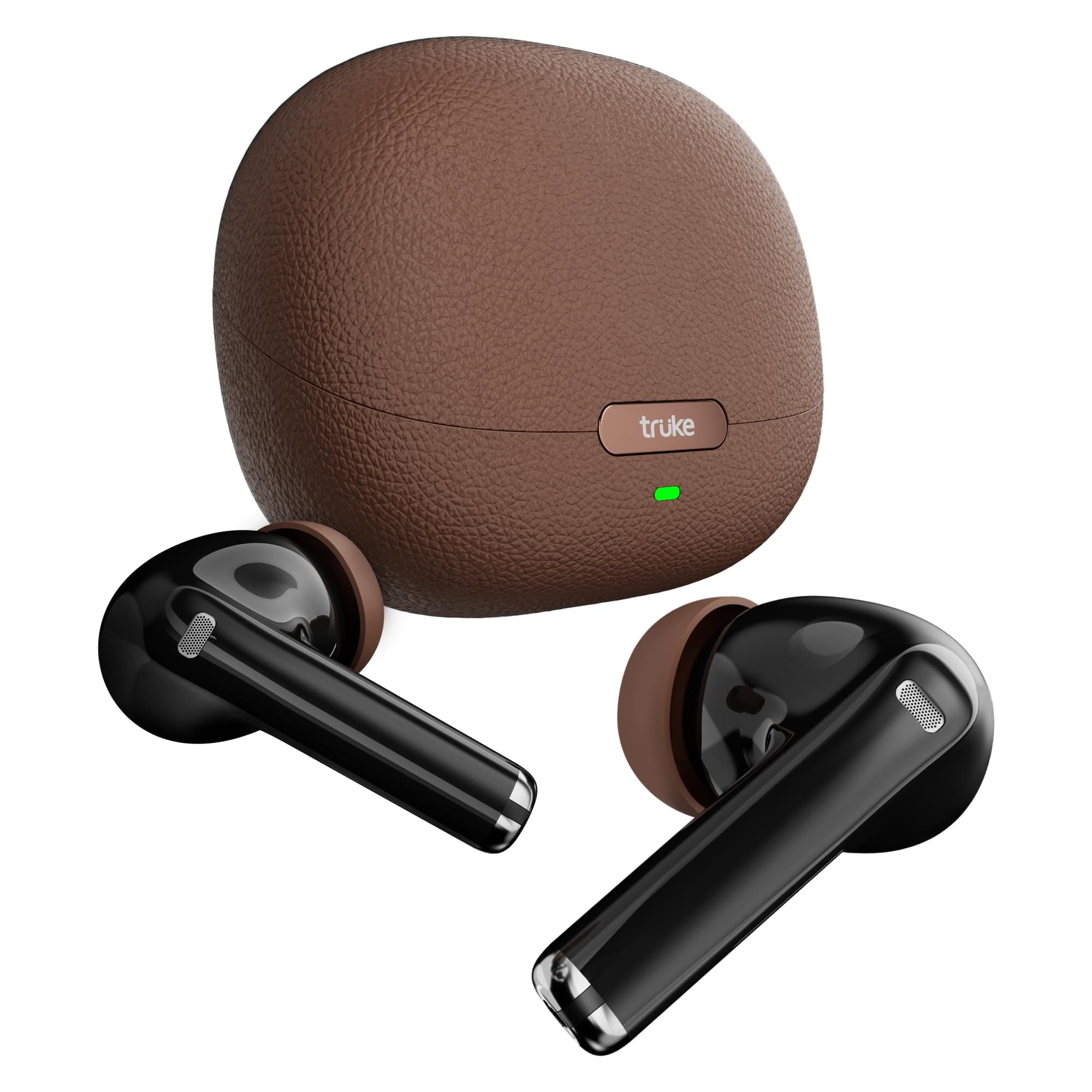 truke New Launch Aura Pro True Wireless in Ear Earbuds w/ 60H Battery & Fast Charge Ear Buds, 13mm Titanium Drivers, Dual Pairing, 4-Mic ENC TWS, 40ms Low Latency Gaming, Made in India -SiennaBrown