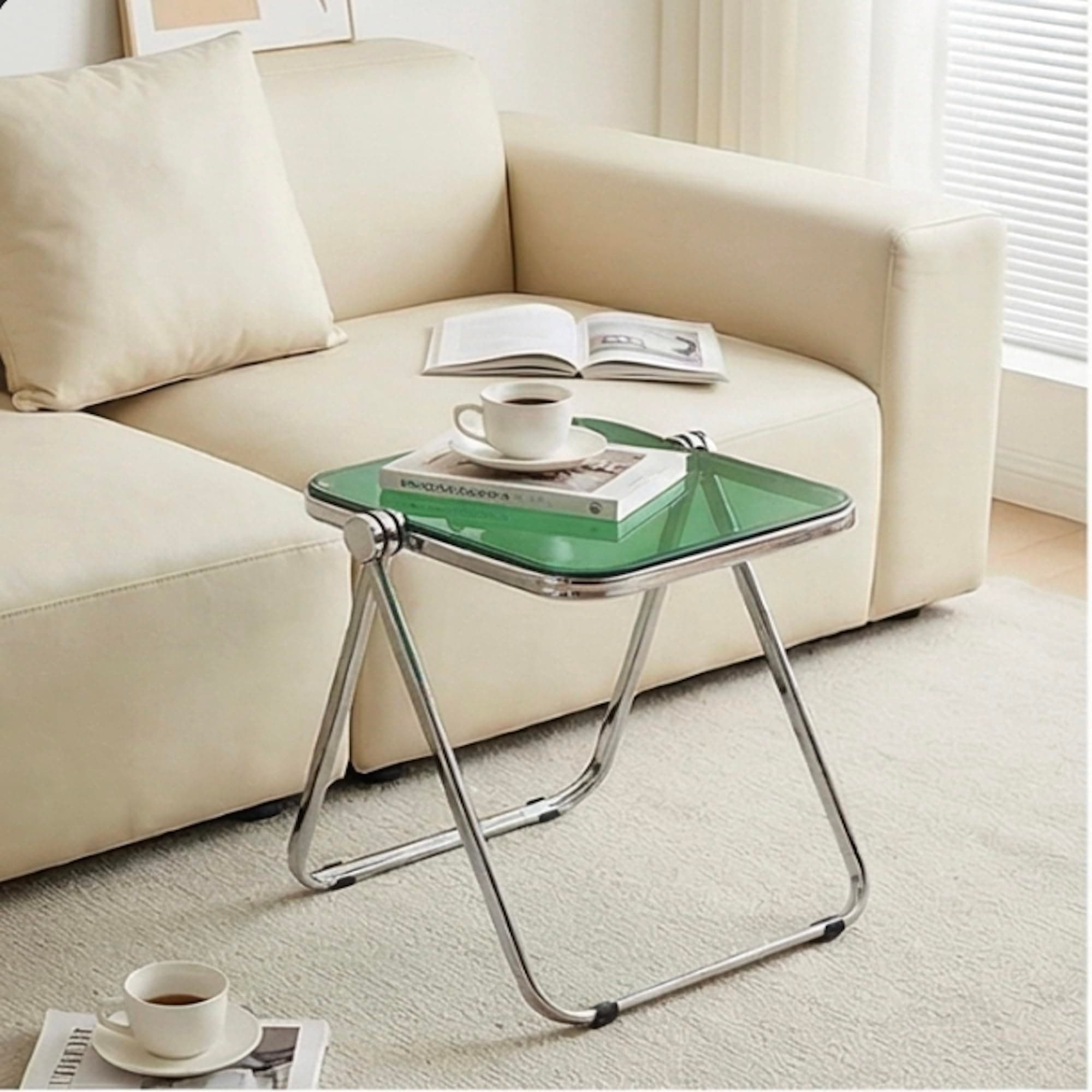 The Artment Green GlacierTray Foldable Transparent Acrylic End Table, Multi-Purpose Side Table, Serving Tray & Magazine Rack, Space-Saving for Modern Living Spaces | Use for Home & Office
