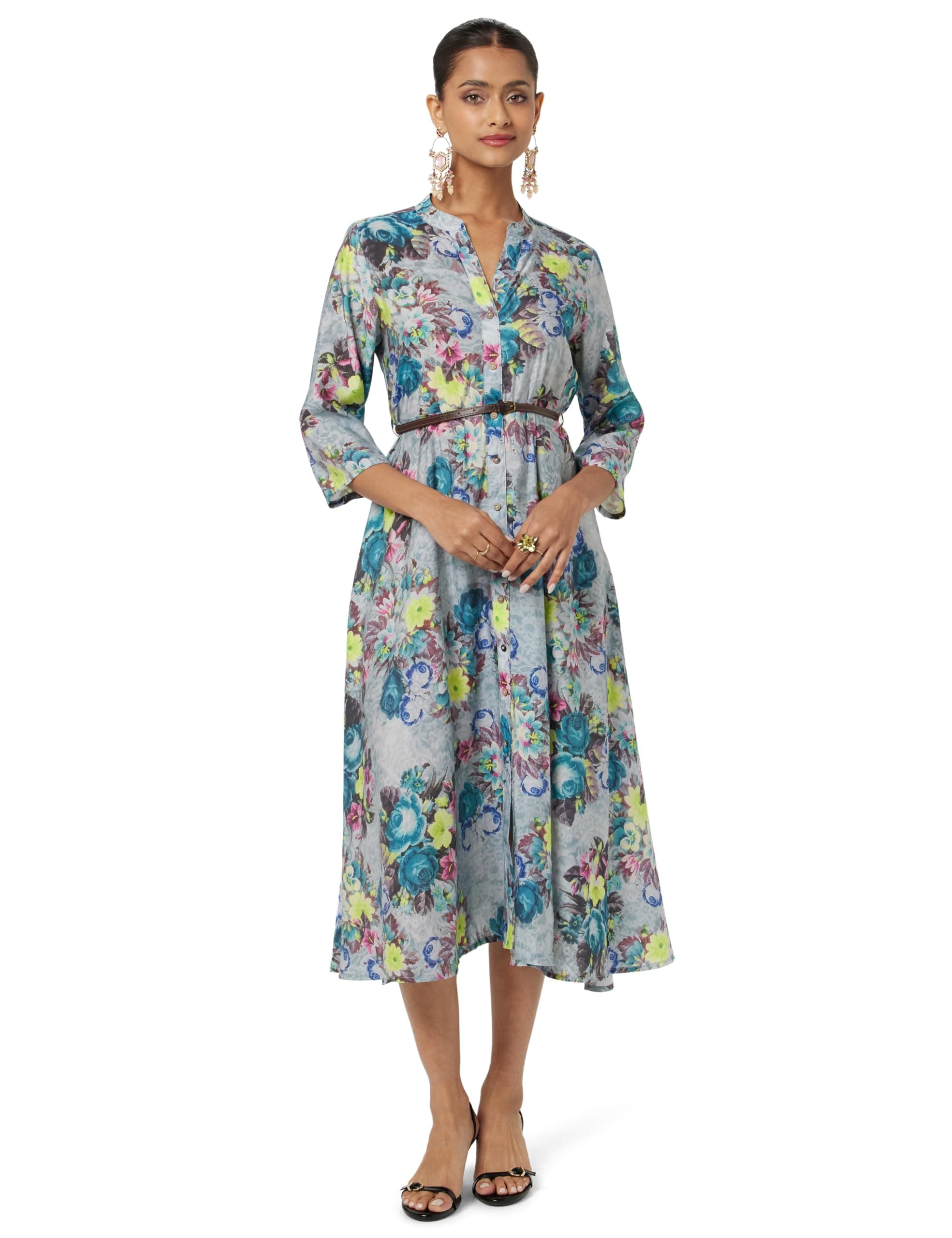 BIBA Women Fit and Flare Below the Knee Rayon Flared Printed Dress