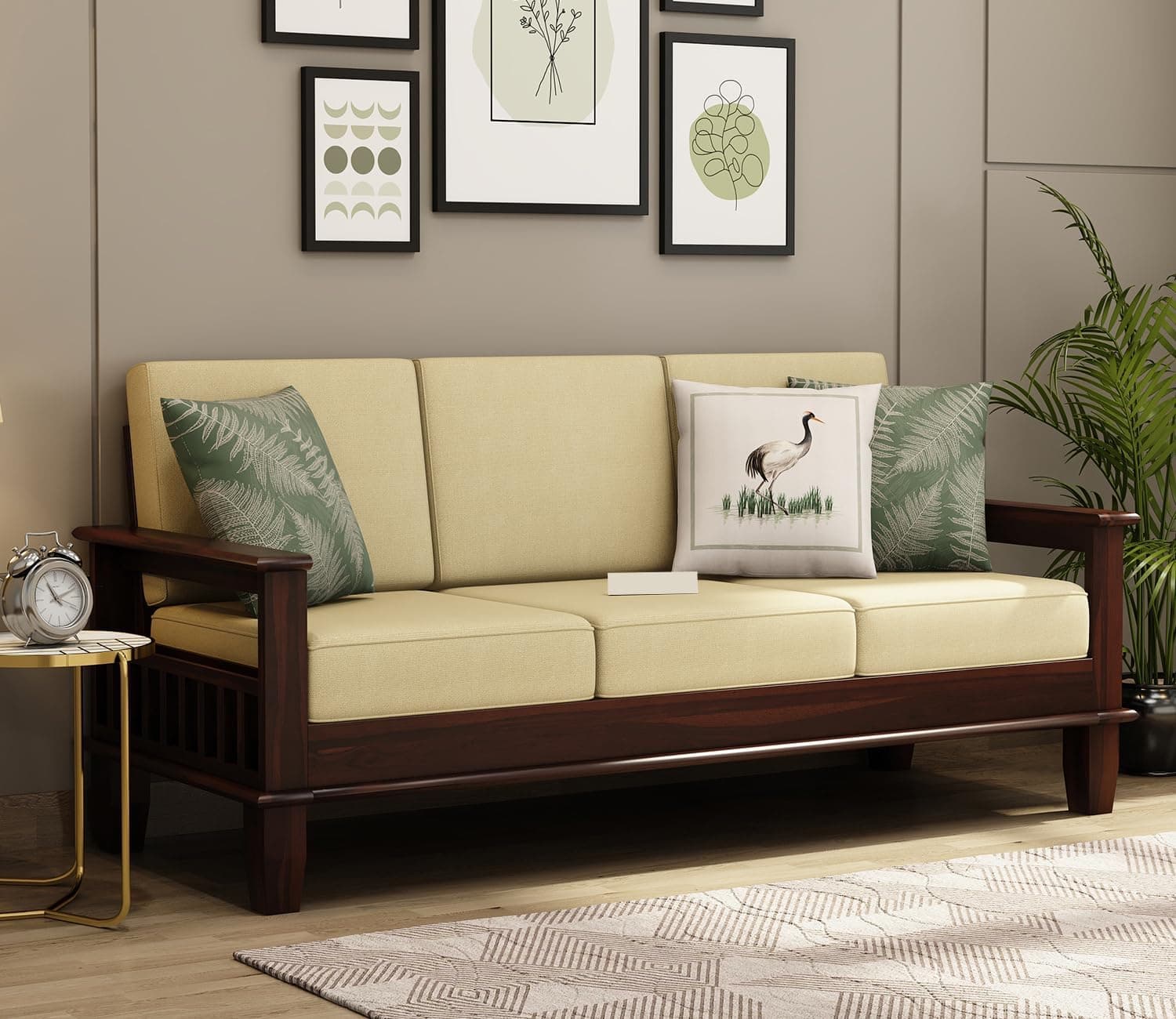 Zivanto Solid Sheesham Wood Sofa Set 3 Seater | Three Seater Sofa Set | Sofa Sets for Living Room | 3 Seater Sofa Set for Office & Lounge | Rosewood, Walnut Finish