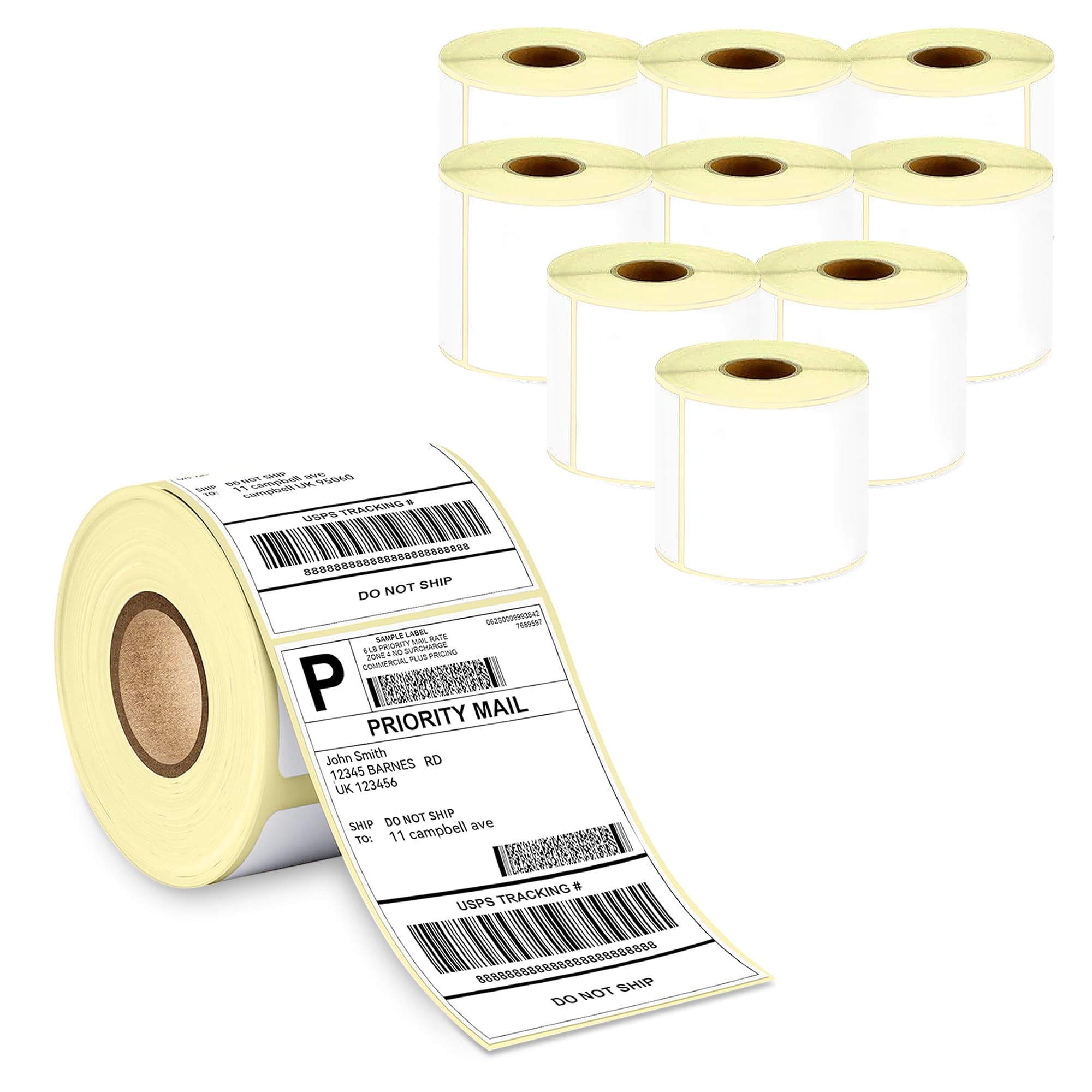 GLUN® Direct Thermal Label Sticker Rolls 4x6 (100x150mm), Self-Adhesive 400 Labels per Roll, Perfect for Shipping and Thermal Printers Pack of 10