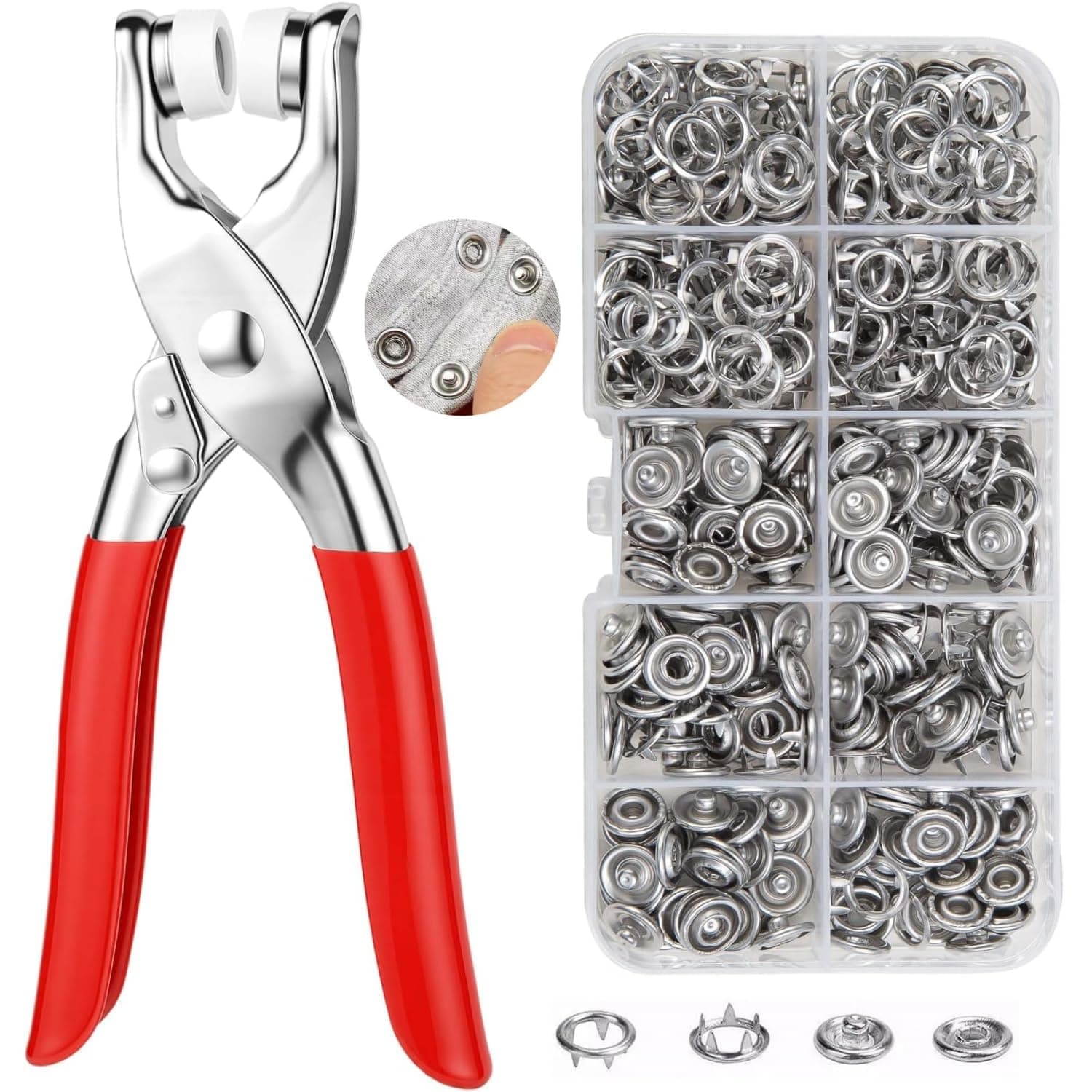 AADIVY Silver Button Premium Snap Fasteners Kit (101 Sets) - Thickened Metal Copper Five Claw Buckle with Hand Pressure Pliers Tool for Clothing Sewing and Crafting