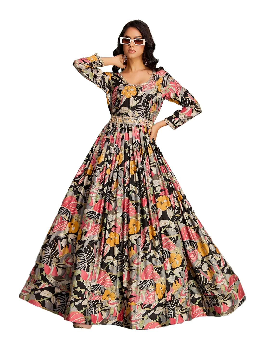 madhuram textiles Women's vetican Print with Hand Embroidery Work Anarkali Long Gown(M-2544)