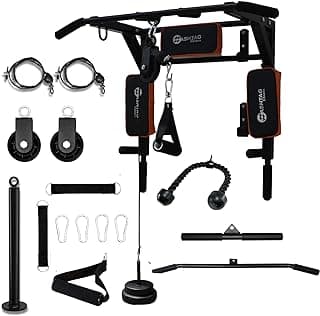 Hashtag Fitness multi station dips bar with portable pull up bar for home workout, gym cable pulley system latpull down Cable Machine Attachments weight loading pin gym equipment for men