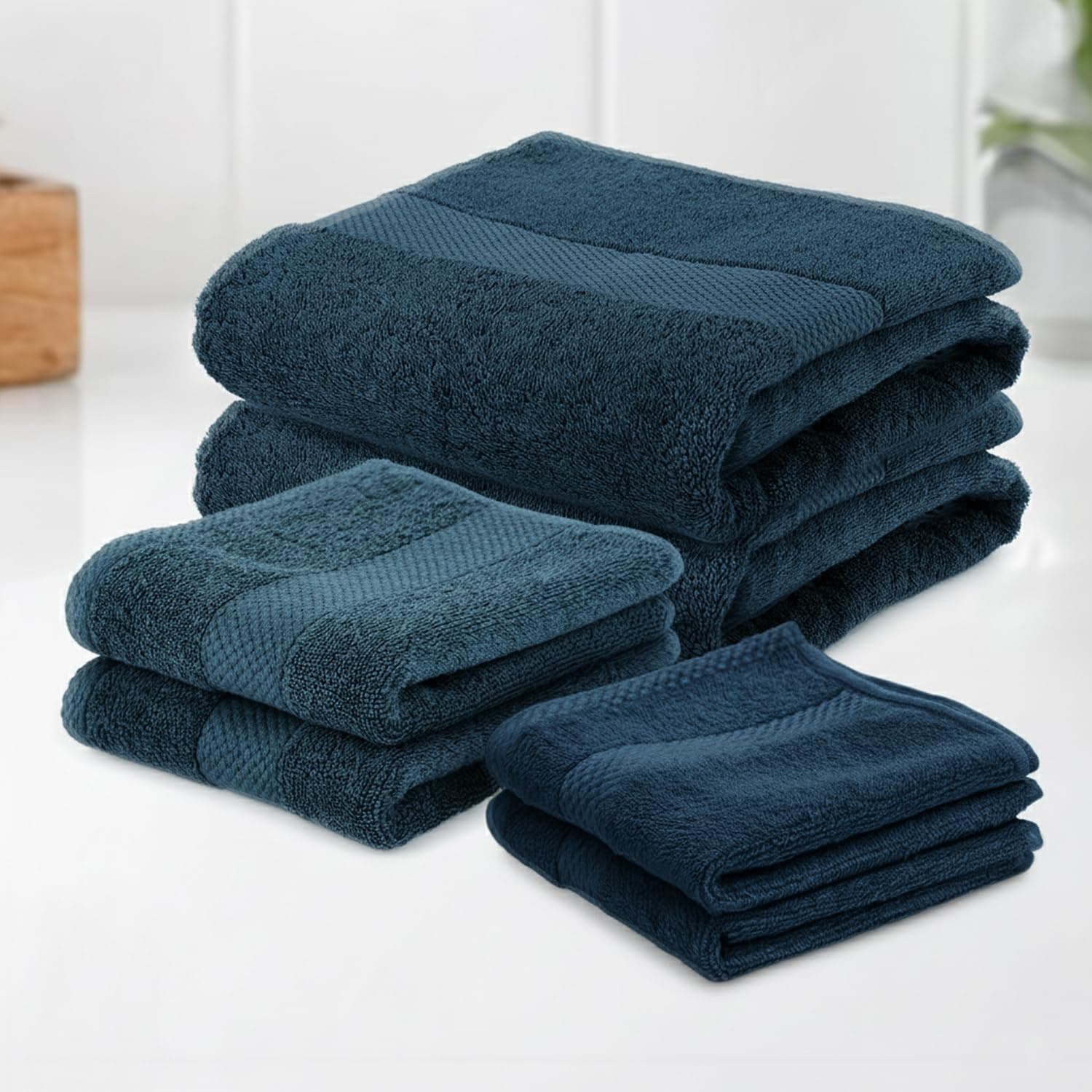 Earthy Fables Premium Gift Combo of 2 Bath Towel, 2 Hand Towels and 2 Face Towels – 100% Cotton, 600 GSM, Soft & Absorbent, Quick Dry & Skin-Friendly – Dark Teal, Set of 6