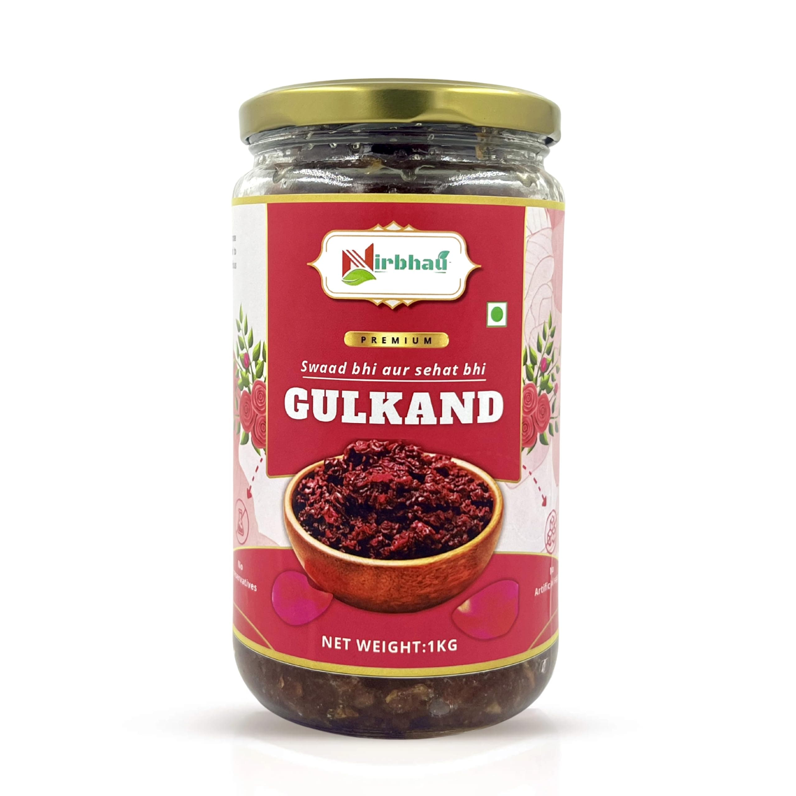 NIRBHAU 1kg Premium Natural Gulkand Fresh Handpicked Rose Petals | Mishri Traditional Ayurvedic Rose Preserve for Natural Cooling | Digestive, Support Energy, Refreshment, Authentic Floral