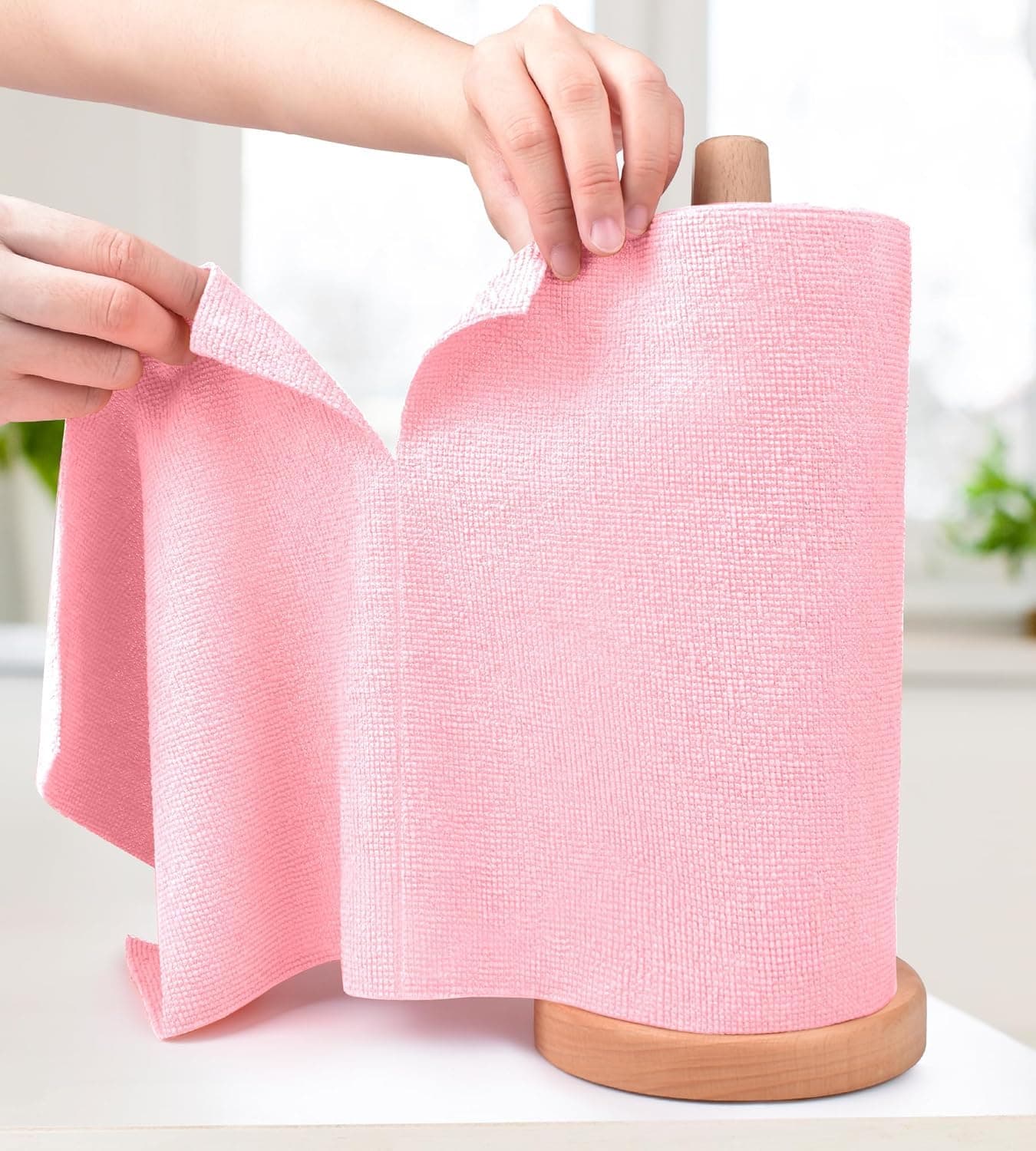 SGMVK Microfiber Cleaning Cloth Roll 25x25CM – Reusable Tear-Away Towels Washable 2000 Times, Super Absorbent Lint Free Cleaning Rags for Kitchen, Car, Garage and Home (1, Pink)
