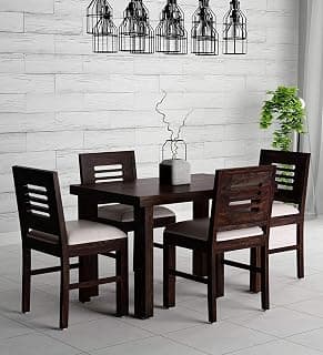 Solid Sheesham Wood 4 Seater Dining Table with Cushioned Chair Sets for Dining Room Rectangular CNC Dinner Table Set for Living Room Home - (Warm Chestnut Finish) |