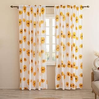 HOMEMONDE Printed Curtains - Cotton Sheer Transparent Curtain Set of 2, Hang with Rod Pocket Luxury Light Filtering Drapes (Sun Flower, Door- 7 Feet (Pack of 2))