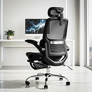 DROGO Ergonex Ergonomic Office Chair for Work from Home with Mesh, Armrest, 2D Headrest & Lumbar Support | Computer Chair for Study | Gaming Chair with Footrest & Heavy Metal Base (Black)