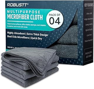 Robustt Microfiber Cloth (Grey, Pack of 4) 40x40 cms - 350 GSM Thick Lint & Streak-Free Multipurpose Cloth - Automotive Microfibre Towel for Car Bike Cleaning Polishing Washing & Detailing