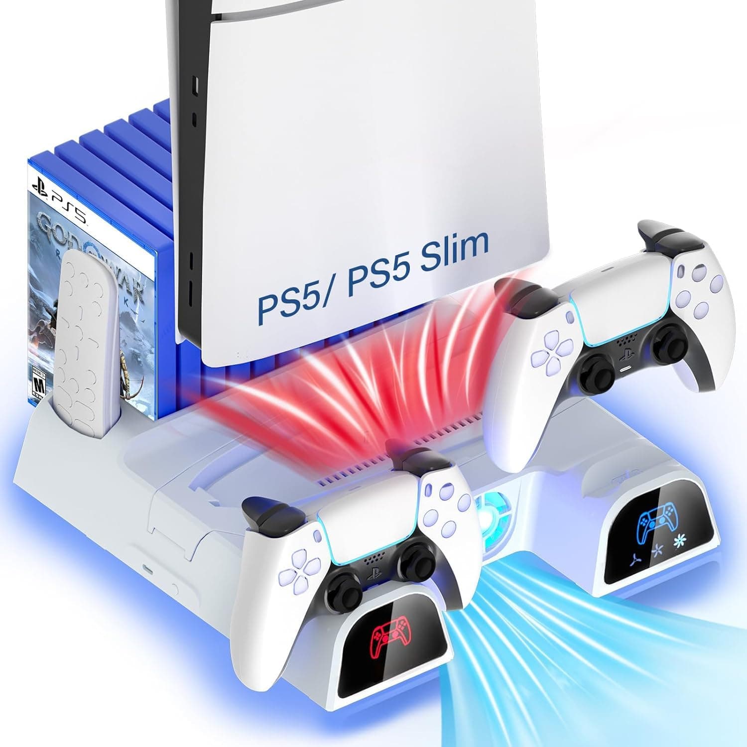 New World For PS5 Pro, PS5 Slim,PS5 fat Cooling Station Stand with Controller Charging Station for PS5 Digital & Disc Edition Console, For All PS5 & PS5 Slim Accessories with 3 Level Cooler Fan