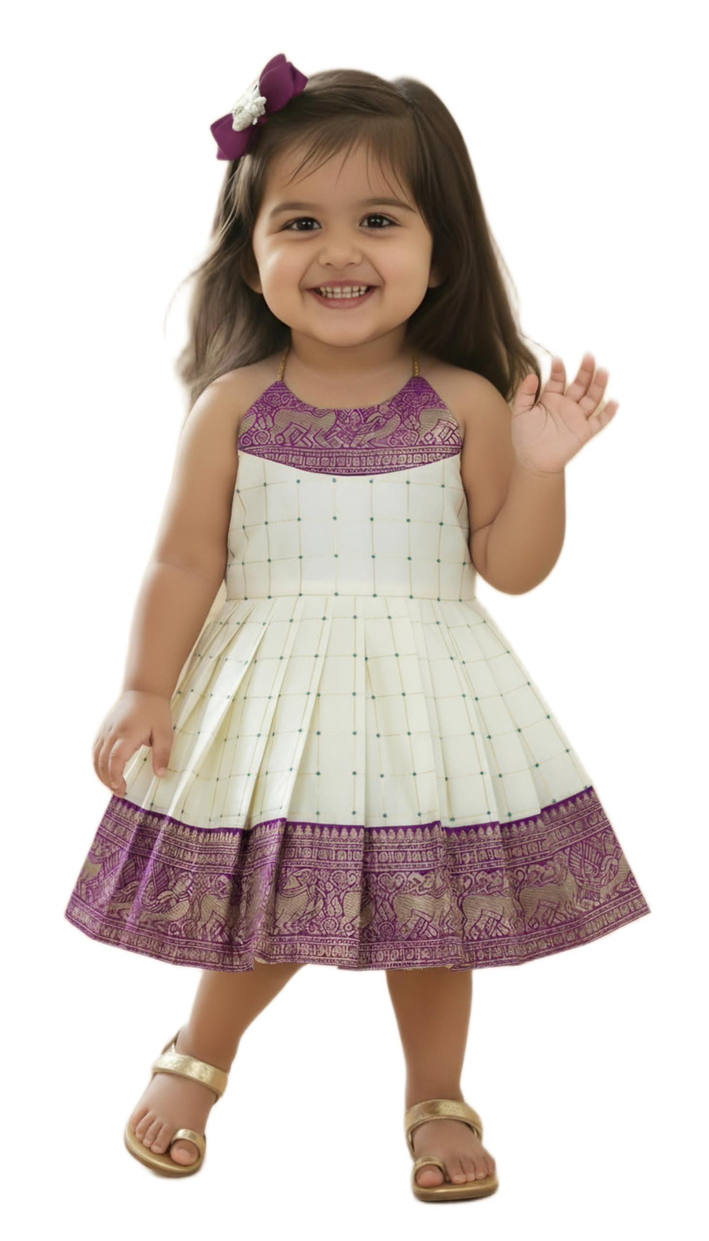 COMRATE South Indian Traditional Printed Net Frock Dress for Baby Girls