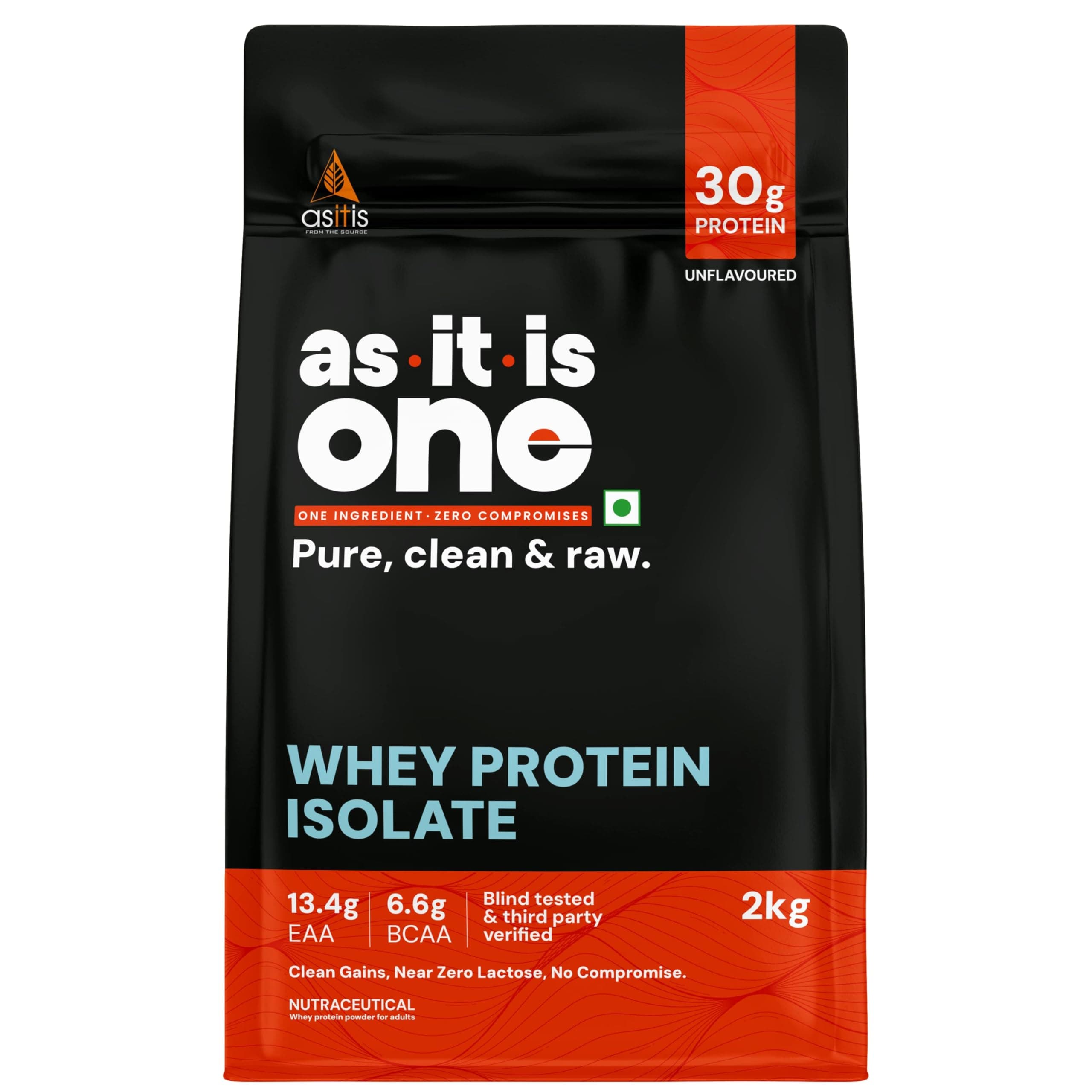 AS-IT-IS ONE Whey Protein Isolate - 2kg Unflavoured, 30g Protein per Serve. Pure, Clean & Raw, No Amino Spiking