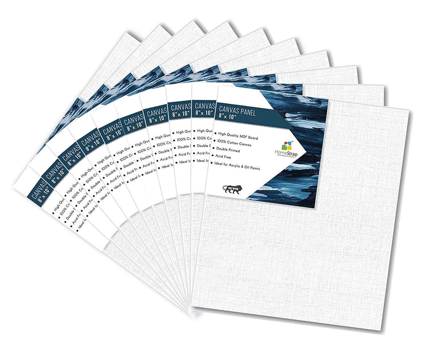 Homestrap Cotton Canvas Board Medium Grain 8 X 10 Inch with 4MM Board Backing - Pack of 6 - White(Shark Tank Product)