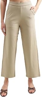 Tokyo Talkies Women's Wide Leg Straight Trousers with Slant Pockets and Back Pocket