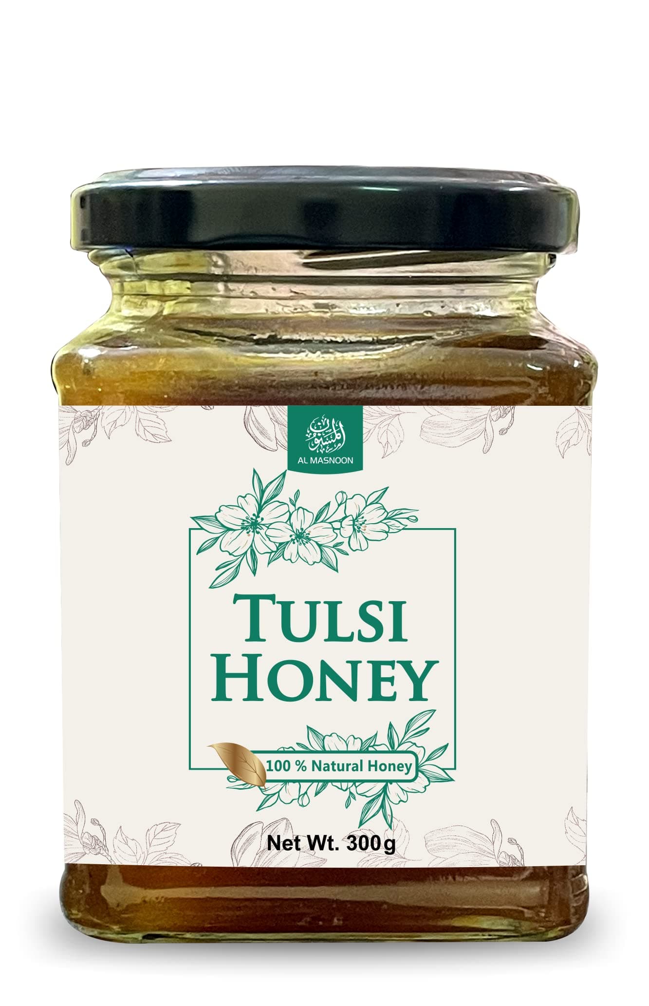 AL MASNOON Tulsi Honey 100% Natural & Pure 300g (pack of 1) Raw & Unprocessed/Bees Collects from Tulsi Blossoms