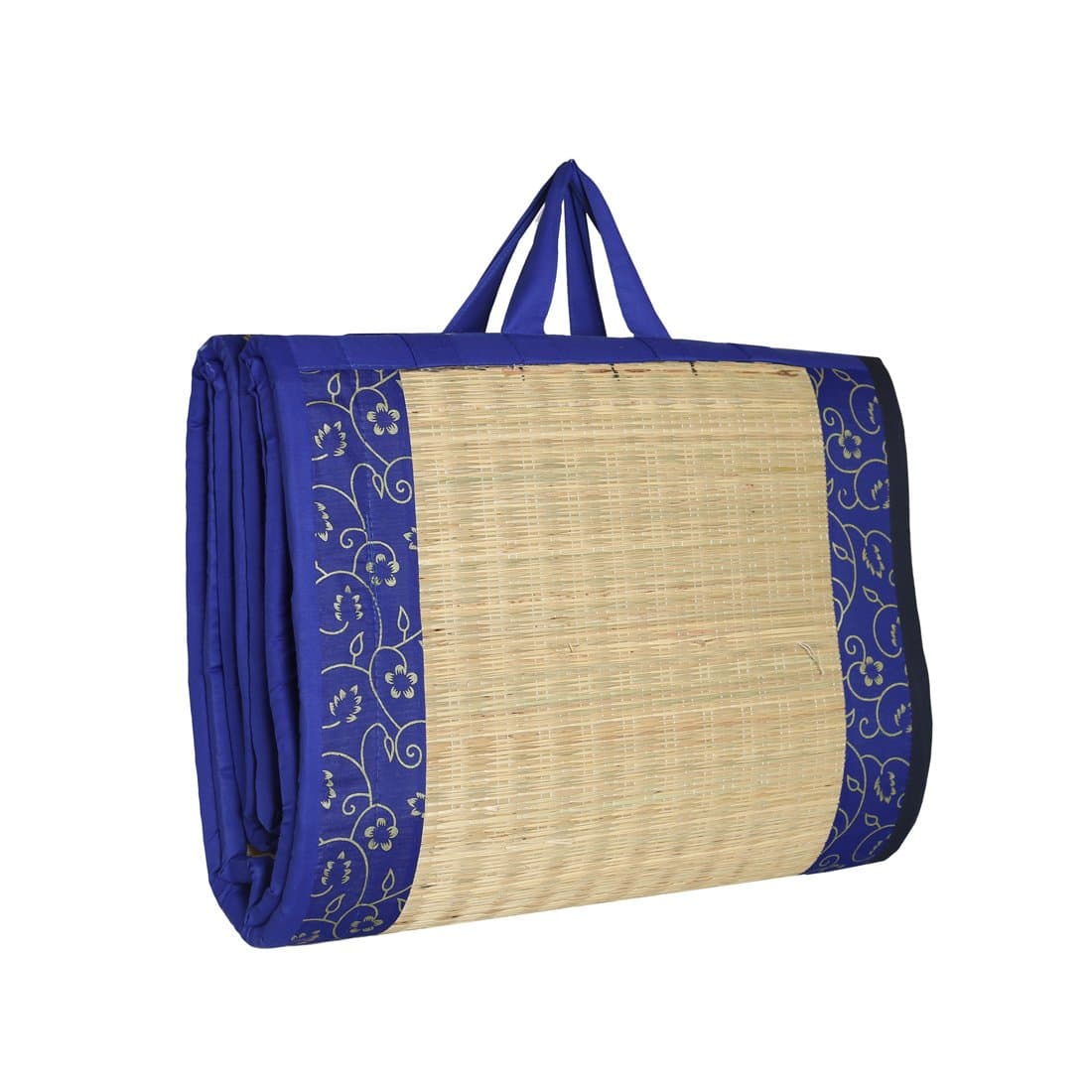CRAFT OF INDIA Printed Foldable Korai River Grass Mat (4 X 6 ft, 15MM Thickness) | Comfortable Sleeping Chatai | Dark Blue | Durable, Eco-Friendly, Lightweight Mat for Indoor & Outdoor Use