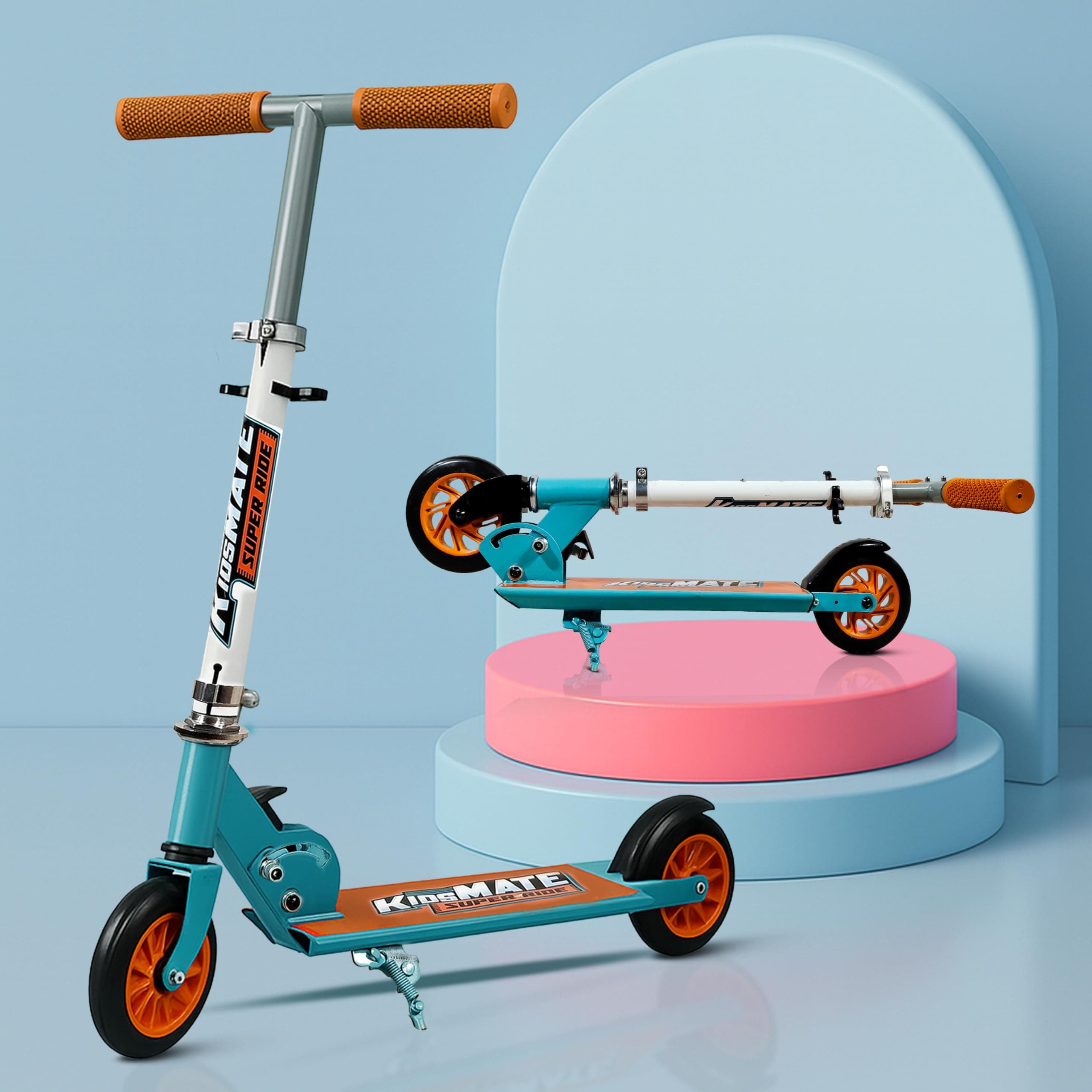 Kidsmate Super Metal Kick Scooter with PVC Wheels & Rear Brake | Foldable, Lightweight & 4-Level Adjustable Handlebar | Durable & Safe Kids Scooter for Boys & Girls 3+ Yrs - Orange