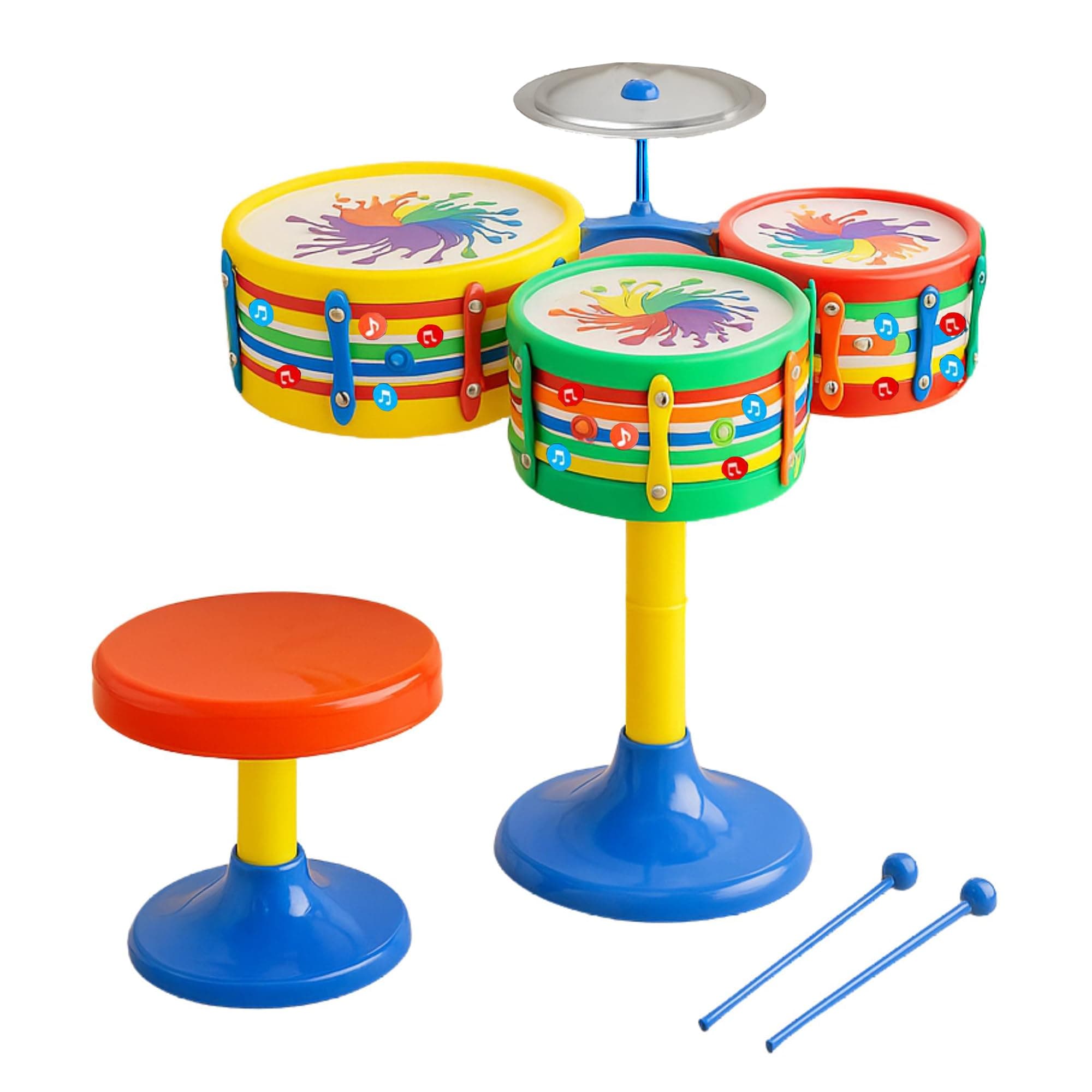 Kidsmate Lil’ Beats Drum Set for Kids | 3 Drums, Cymbal, Drumsticks & Stool | Musical Toys for Kids | Perfect Birthday Gift Mini Drum Set for Boys & Girls of Age 3+ (Multicolor)