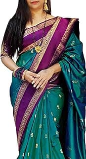 SWORNOF Women's Banarasi silk Saree With Unstitched Blouse Piece