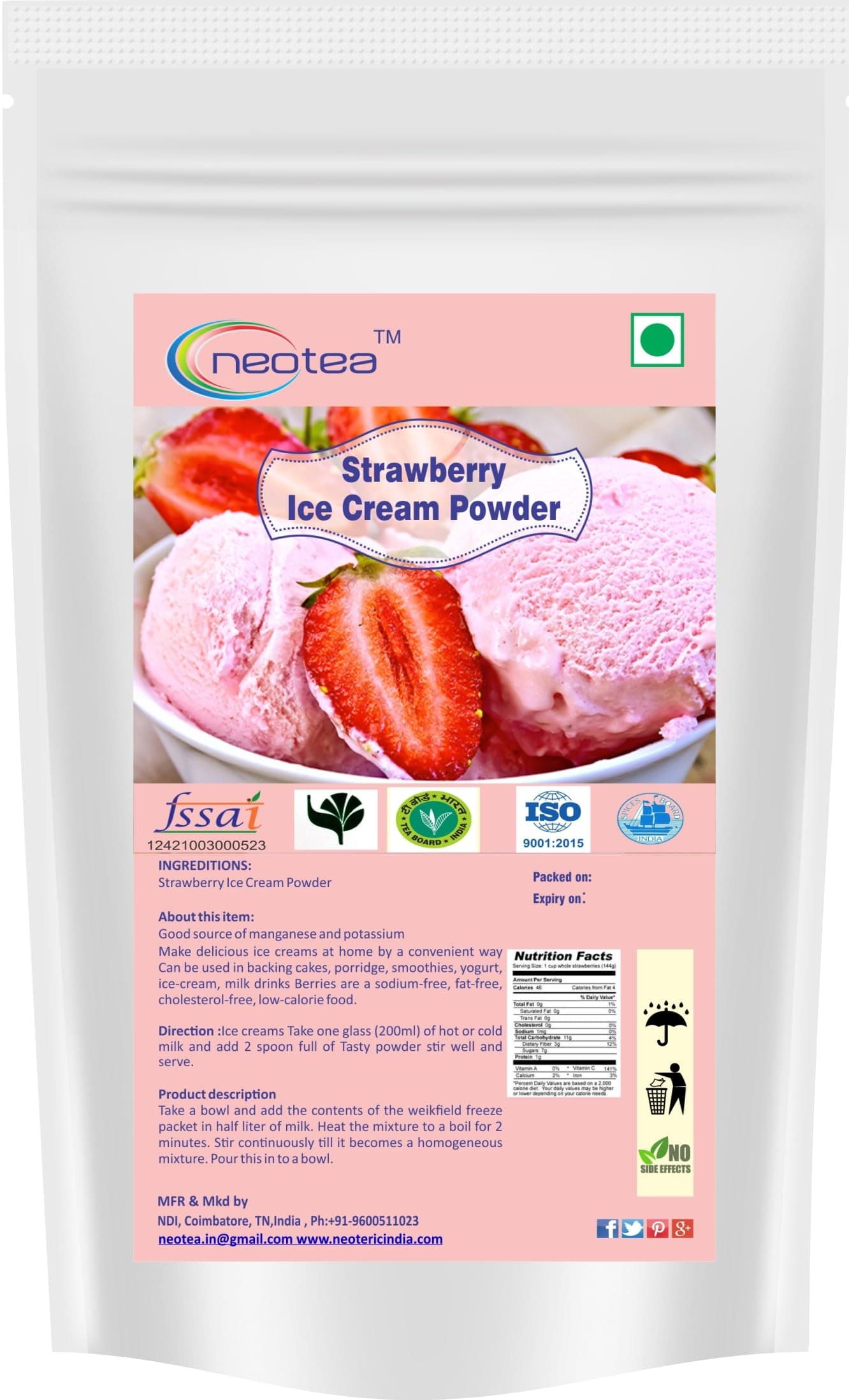 Neotea Strawberry Ice Cream Mix Powder Instant Ice Cream Mix 500 gm