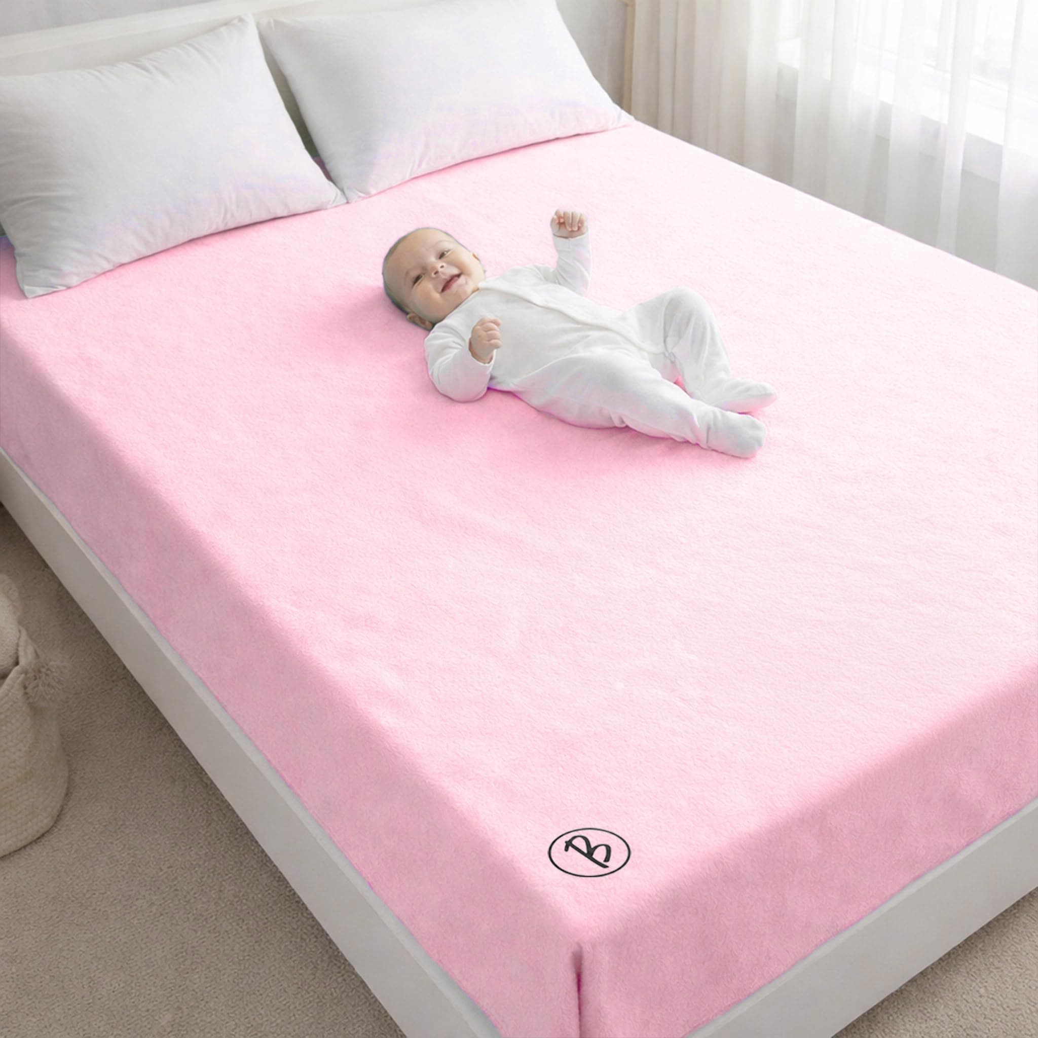 BTfash Baby Waterproof Mattress Protector Sheet – 200×210 cm, Super Soft, Fast-Dry, Anti-Rash, Leak-Proof (Baby Pink, XXL)