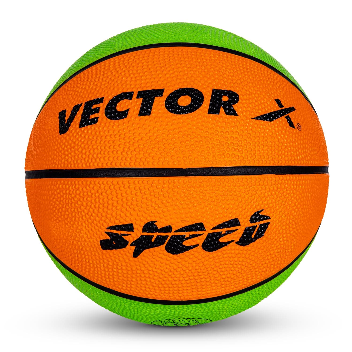 Vector X 8 Panel Speed Rubber Moulded Indoor/Outdoor Basketball with Butyl Bladder, Green-Orange, Size: 3 (Suitable for Practice/Match/Training) + Free Air Needle