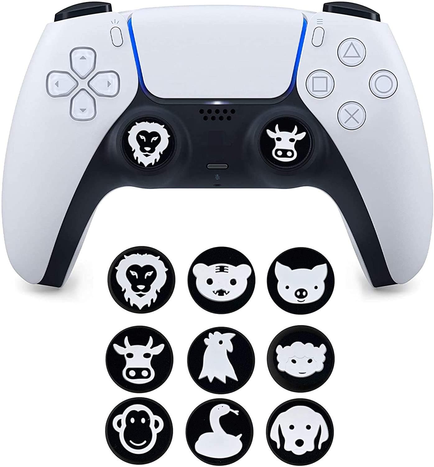 New World 9 Pcs Animal Design Thumb Grip Caps for DualSense wireless controller PlayStation5, Soft Silicone Joystick Cap for PS5, PS4, Xbox Series X/S, Xbox One Controller