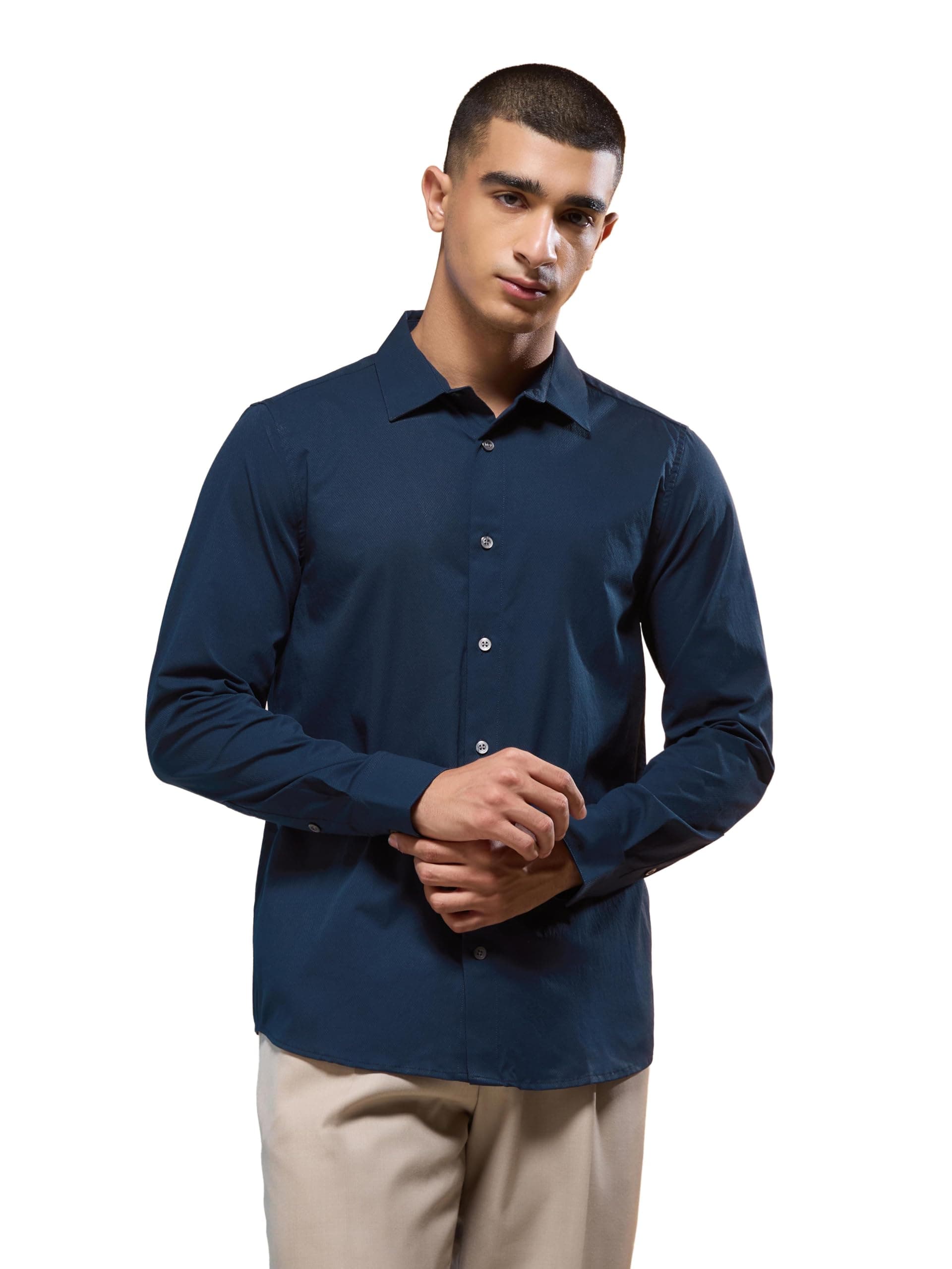 TECHNOSPORT Men's Polyester Slim Fit Solid Casual Shirt with Ts Lytra