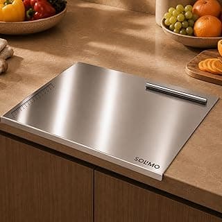 Amazon Brand - Solimo Countertop Chopping, Slicing, Kneading Board | Stainless Steel| Round Edge | for Vegetables, Fruits (M)