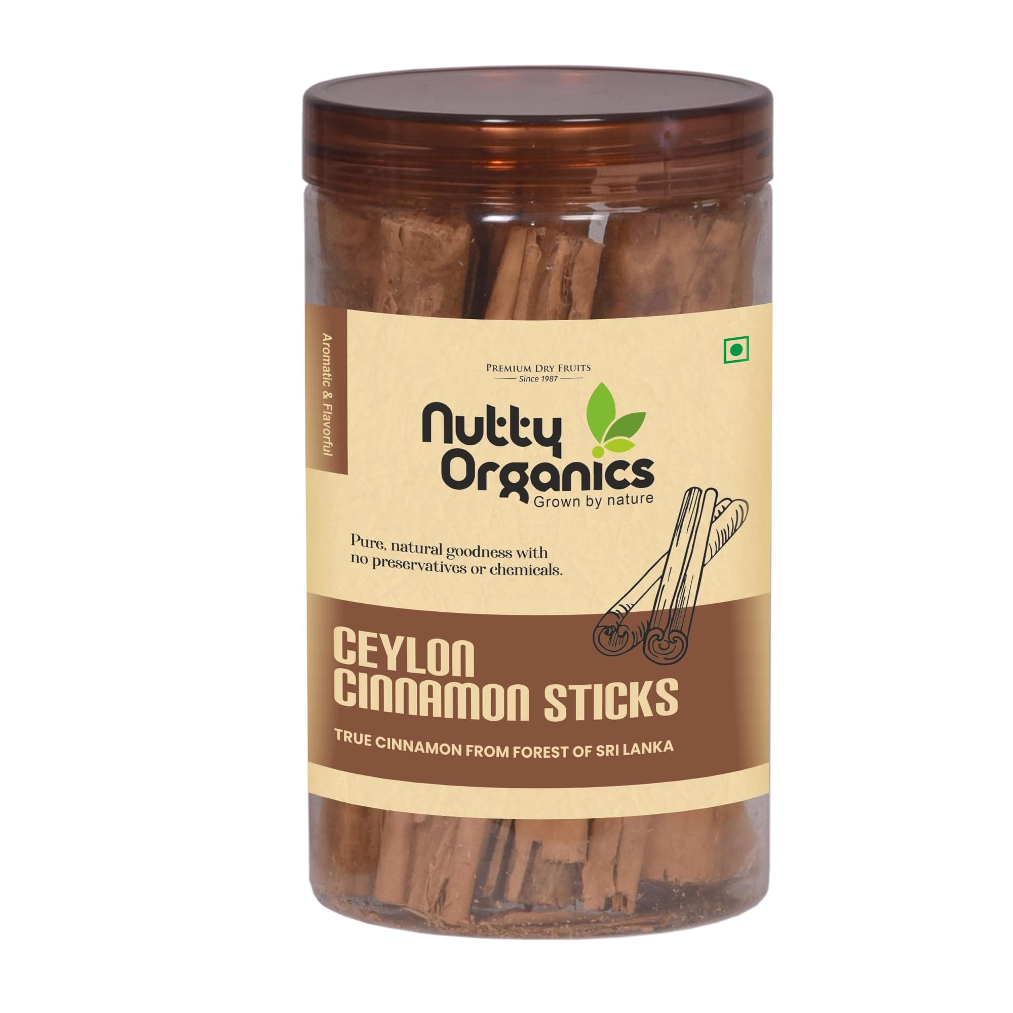 Nutty Organics Ceylon Cinnamon Sticks 100g | Authentic Sri Lankan Dalchini | Premium Quality Cinnamon Quills | Naturally Aromatic & Flavorful | Premium Jar Packaging