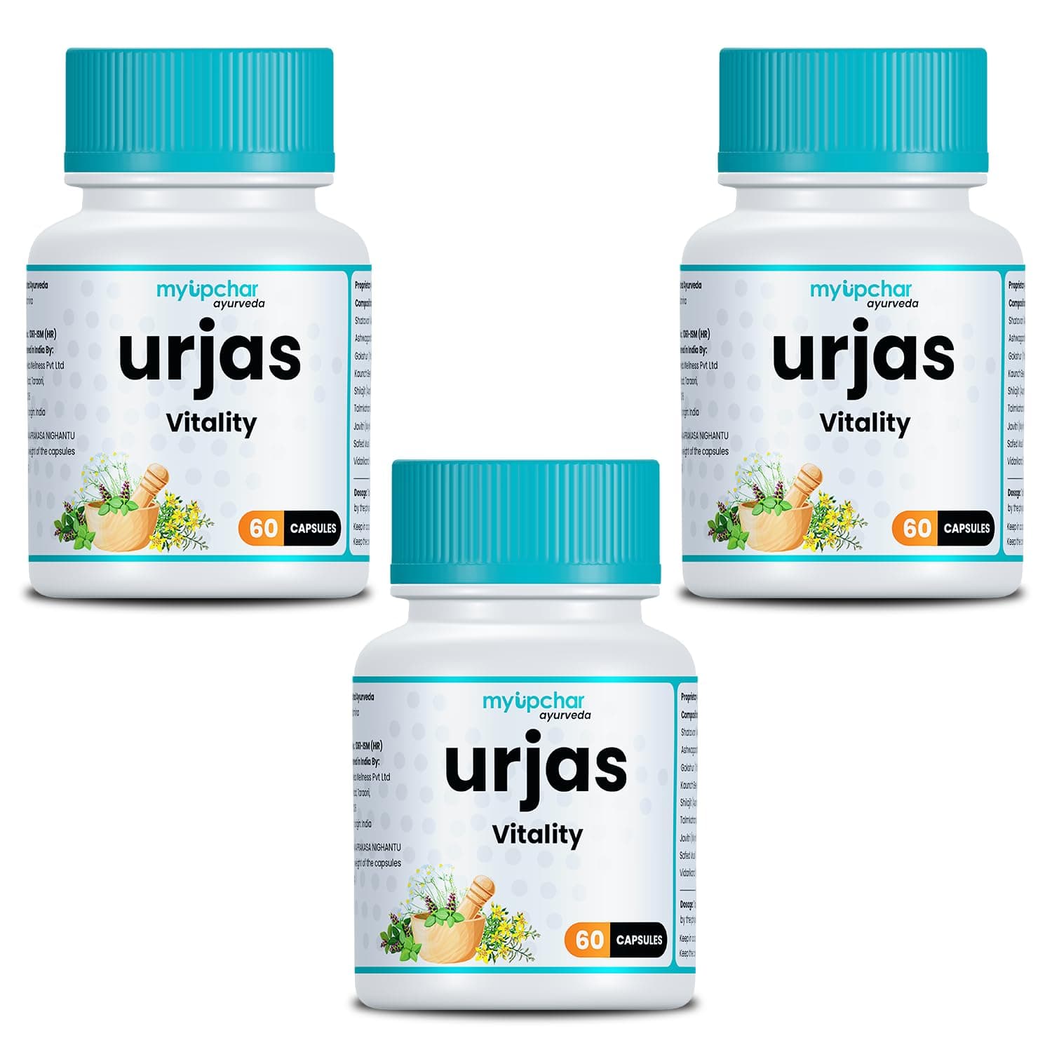 myUpchar ayurveda Urjas Vitality Capsules for Men with Ashwagandha, Safed Musli, Gokshur & Shjilajit | Helps to Boost Strength, Stamina & Energy | Pack of 3 | 60 Capsules Each