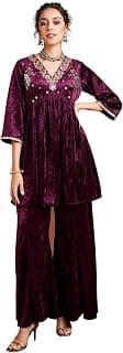 Women Velvet Embroidered Top With Palazzos