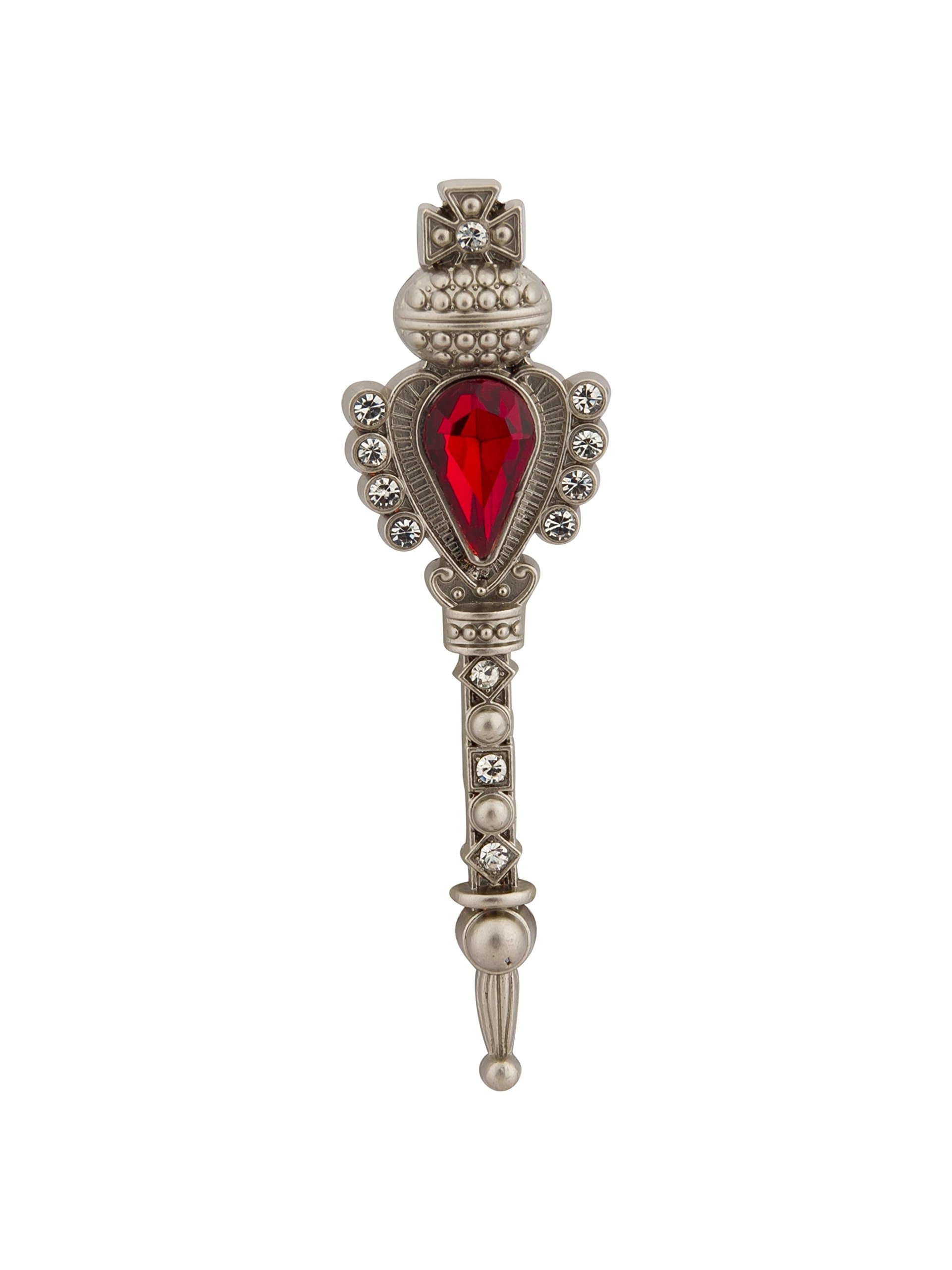 Knighthood Silver Key with Red Stone and Stone Detailing Lapel Pin/Brooch for Men