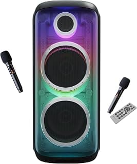 Zebronics 160W Party DJ Speaker, Dual Mic, Karaoke, 2X Full-Range 25.4cm Driver, TWS, 4EQ Modes, 6.3mm Dual Mic & a Guitar in, BT, USB, AUX, RGB, LED Display (Party Fyre 510)