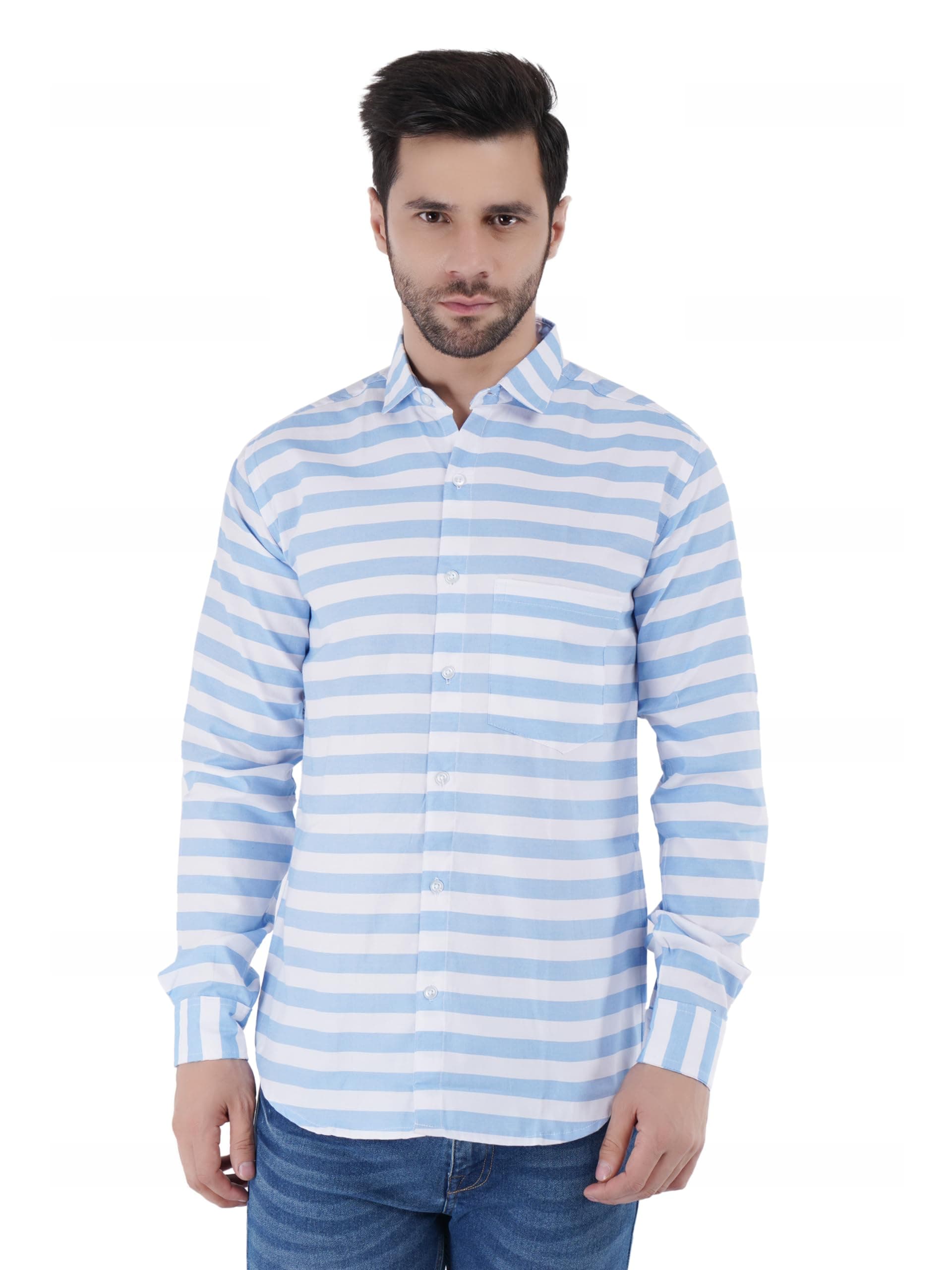 Wanderthreads Lifestyle Co. Mens Slim fit Striped Casual Cotton Shirt with Spread Collar and Full Sleeves || Suitable for Office wear