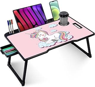 TEKCOOL Smart Multipurpose Foldable Laptop Table with Cup Holder, Study Table, Bed Table, Breakfast Table, Foldable and Portable/Ergonomic & Rounded Edges/Non-Slip Legs (New Unicorn)
