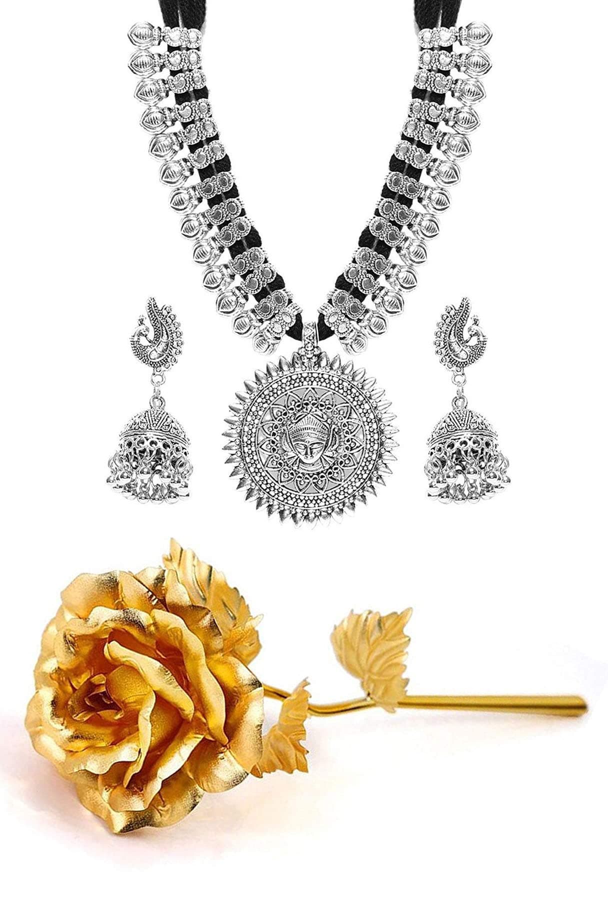 YouBella Valentine Jewellery Combo of Gold Plated Rose Flower and Jewellery Necklace Set for Girls/Women