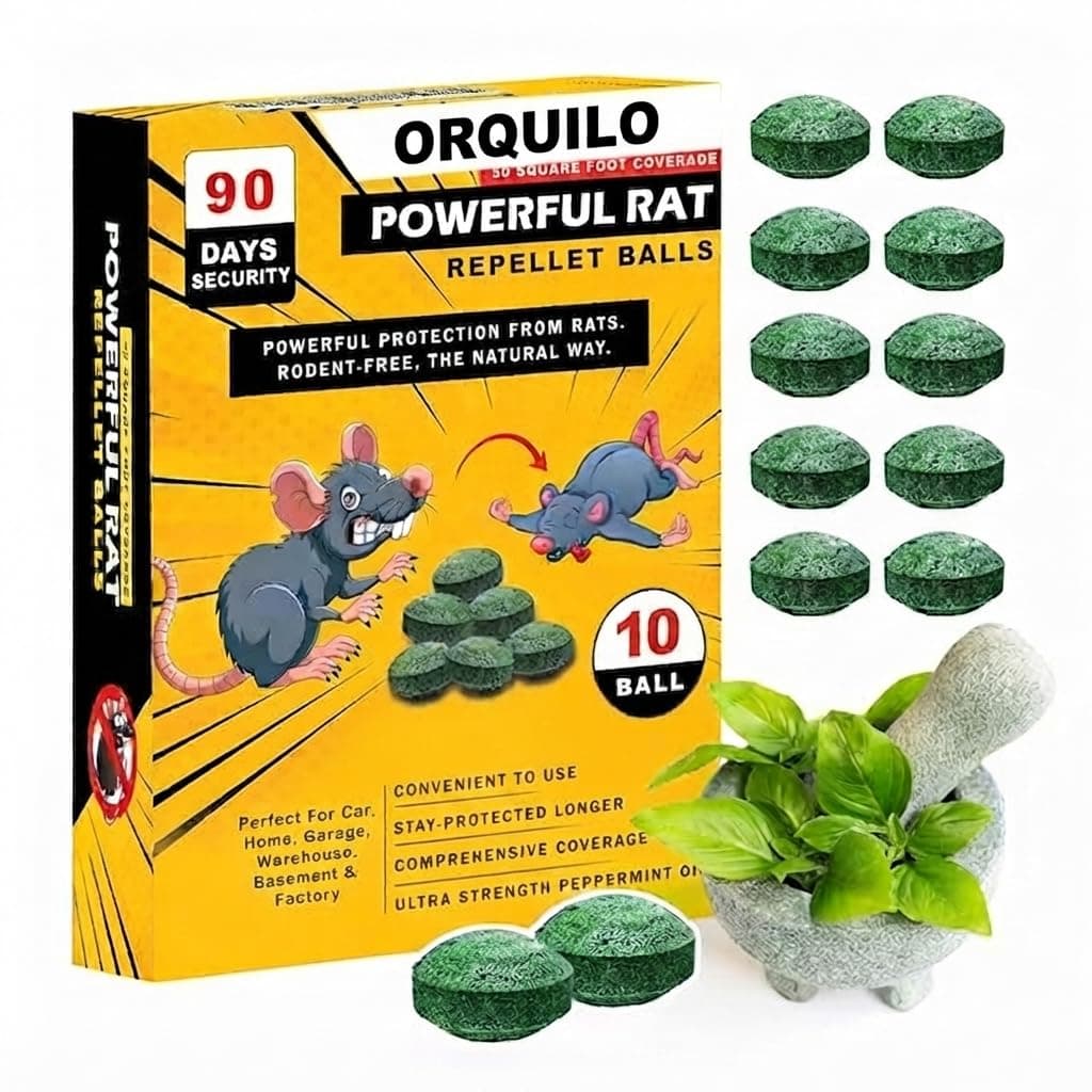 ORQUILO Rat Repellent Car Home Repel Mice and No Kill Only Repels Home Indoor Outdoor, Garden Patio Garage Rat Controller Tablet to Keep Protect Car Wiring (Yellow Box-10 Ball)