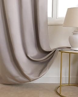 The Home Story Champagne Taupe Blackout Eyelet Door Curtains Set of 2, (7 Feet) 54 x 84 Inches, Room Darkening & Noise Reduction Curtains with Tiebacks