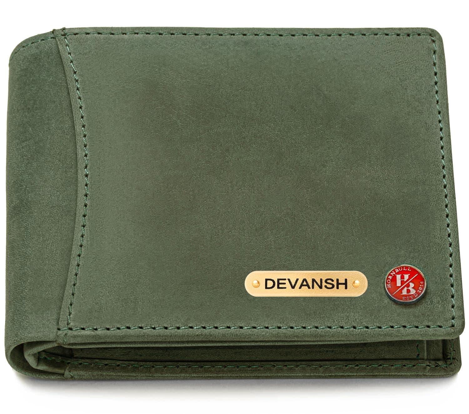 HORNBULL Men's Personalized Wallet I Customized Slim Stylish Leather Purse with Name I Unique Birthday Gift for Men Boy Love Husband (Olive)